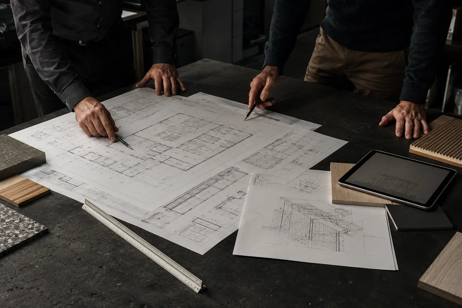 Electrical contractor reviewing new-home plans for a Wisconsin builder