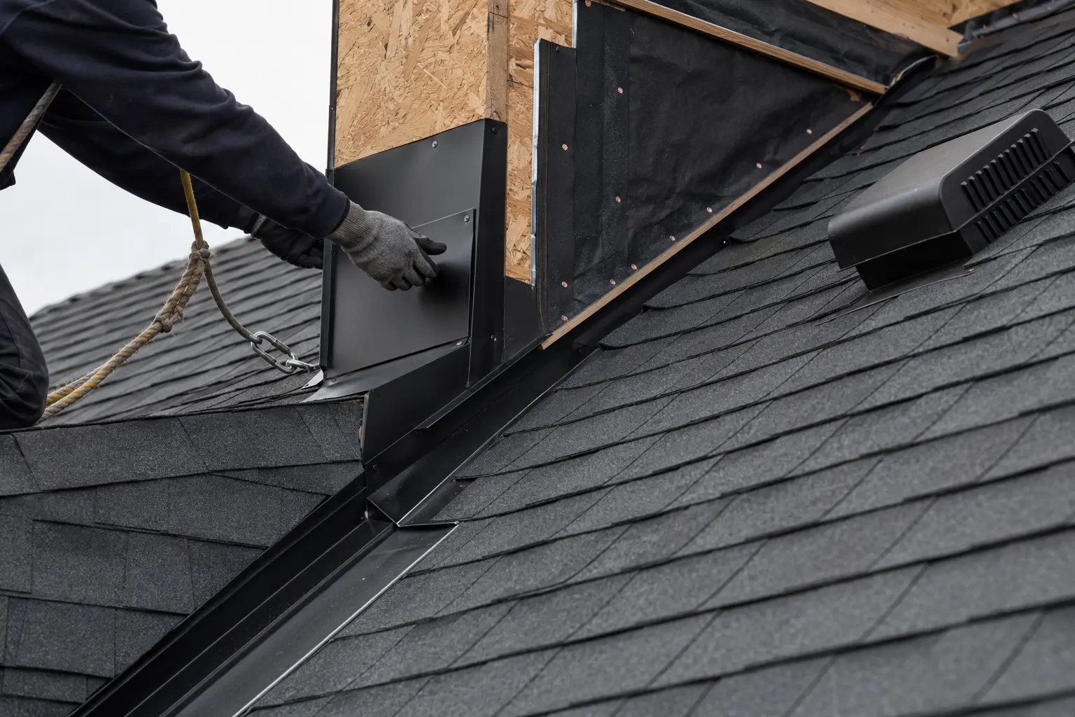 Detailed new-construction roofing installation